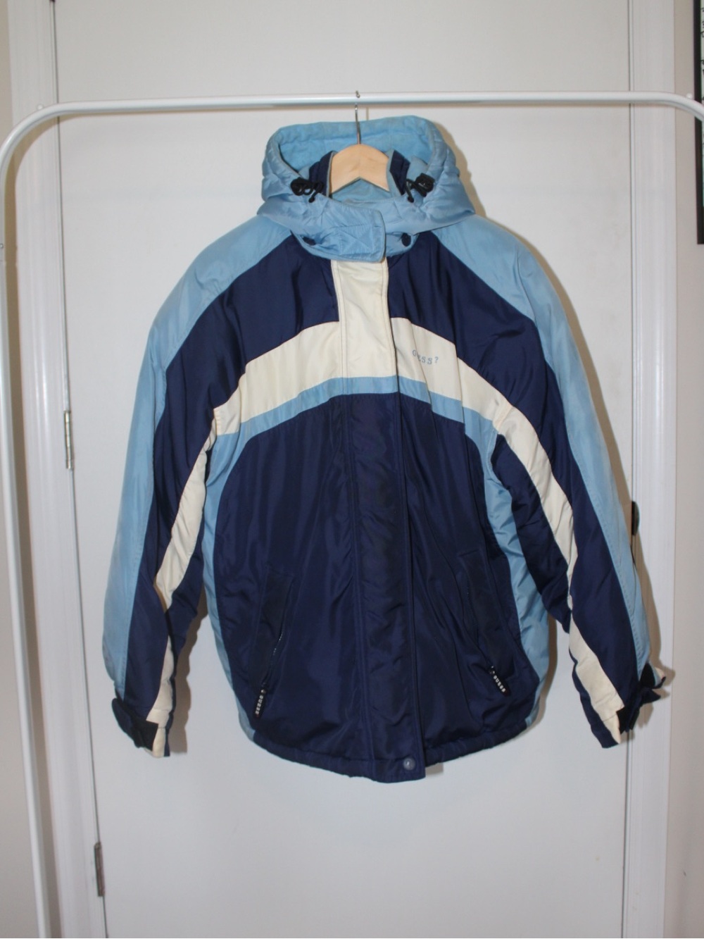 Vintage Thrifted GUESS Blue/Winter Winter Puffer Coat with Detachable Hood